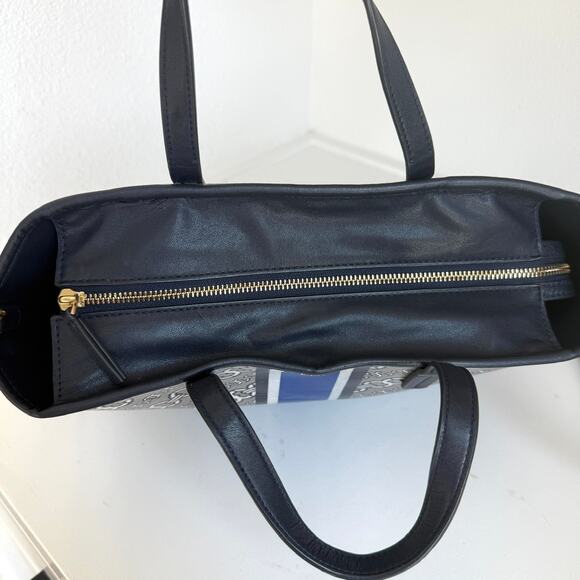 TORY BURCH Gemini Link Canvas Satchel Tote Navy Stripe Crossbody Bag - Picture 5 of 6